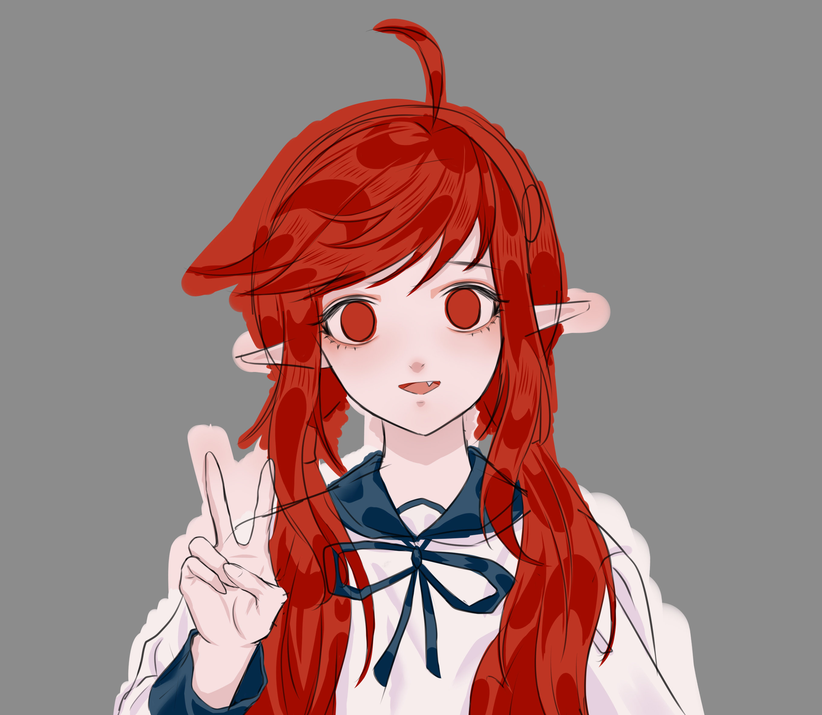 确认好光源(顶光),大概的画一下明暗关系,头发的分组