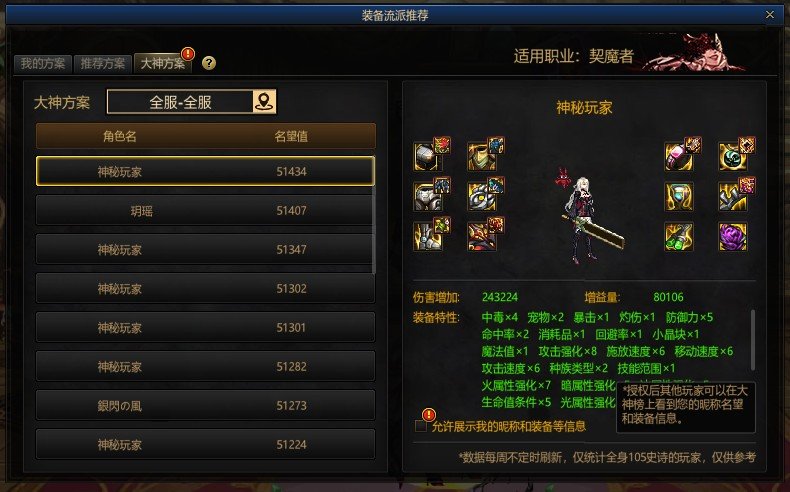 游戏内装备推荐把助手名望榜搬进去了2