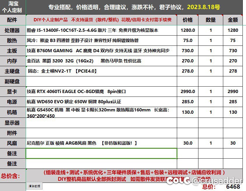 兄弟们，想配个电脑，在某宝问了下1