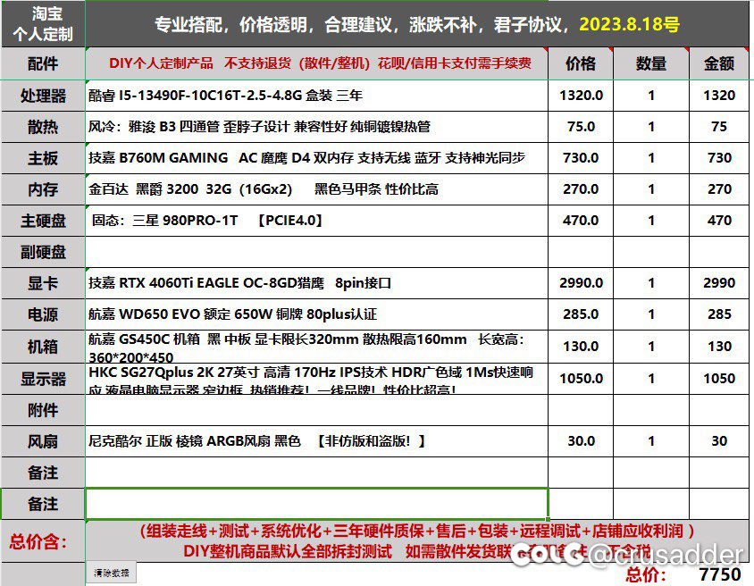 兄弟们，想配个电脑，在某宝问了下2