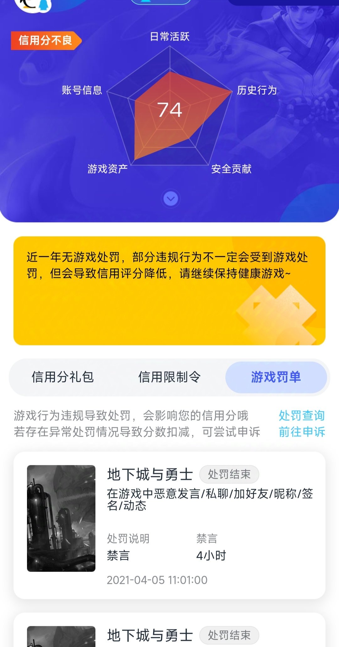 不知道什么时候起，我的信用分从970掉到74了2