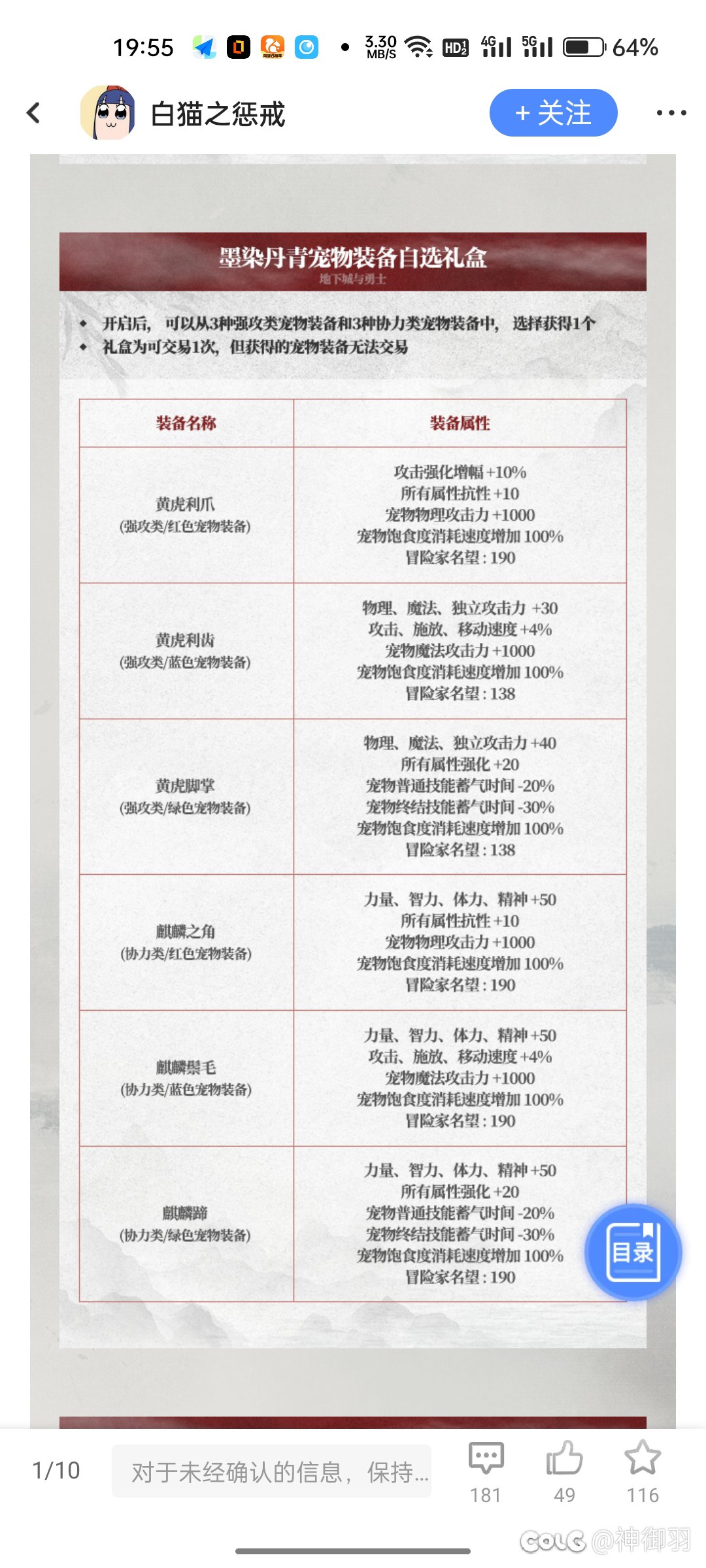 一个C和奶的毕业宠物装备，也要分两季来买1