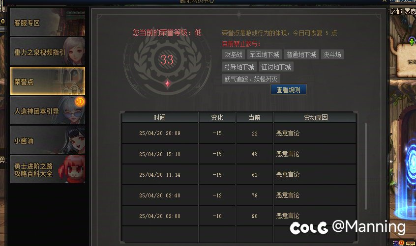 有人遇到过吗？莫名其妙被扣荣誉点1