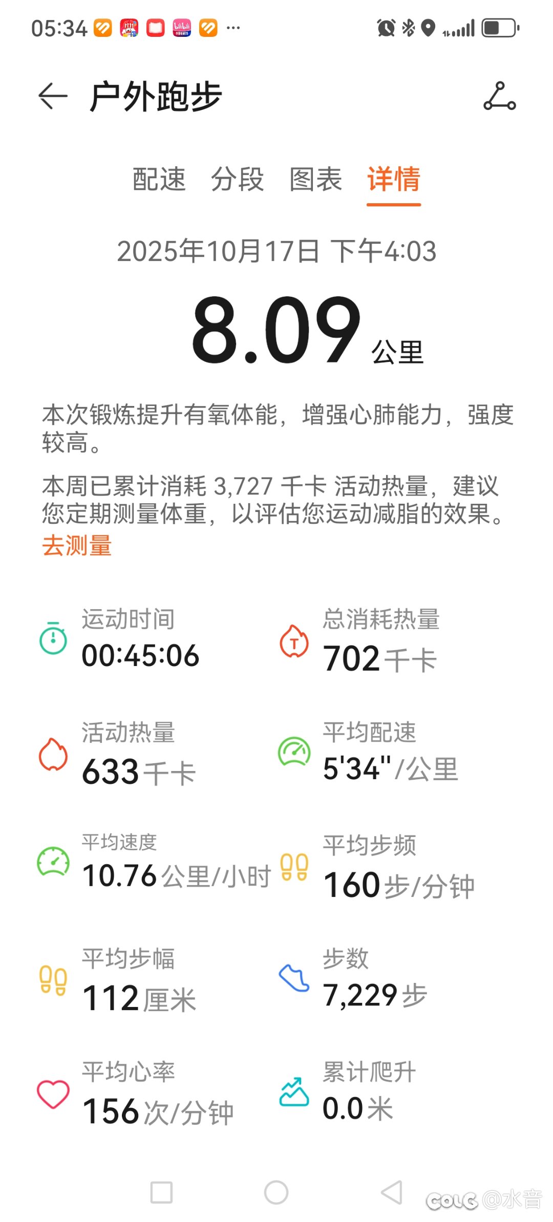今天下午跑了下步。1